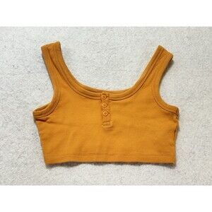 Cotton On Cropped Tank Top Orange Ribbed Stretchy Casual Size Large Buttons